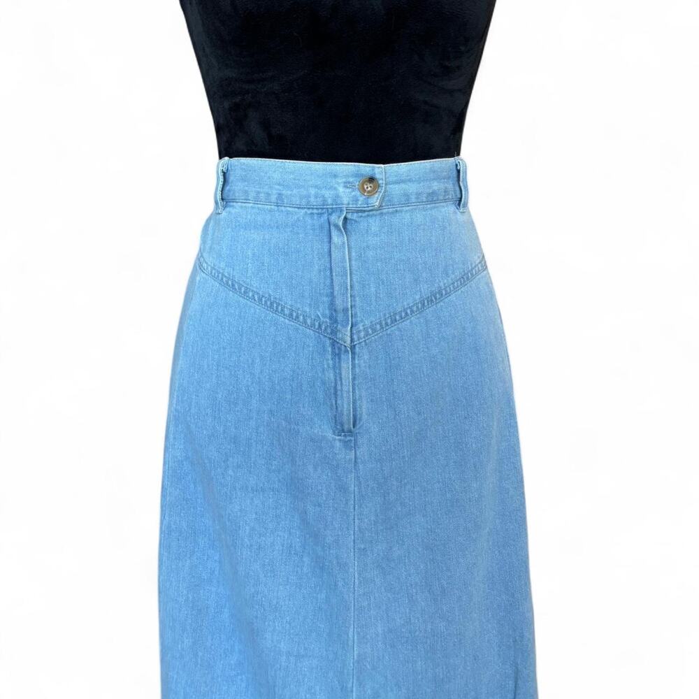90s High Rise Light Wash Denim Midi Skirt – Minimalist Vintage 2X/3X
